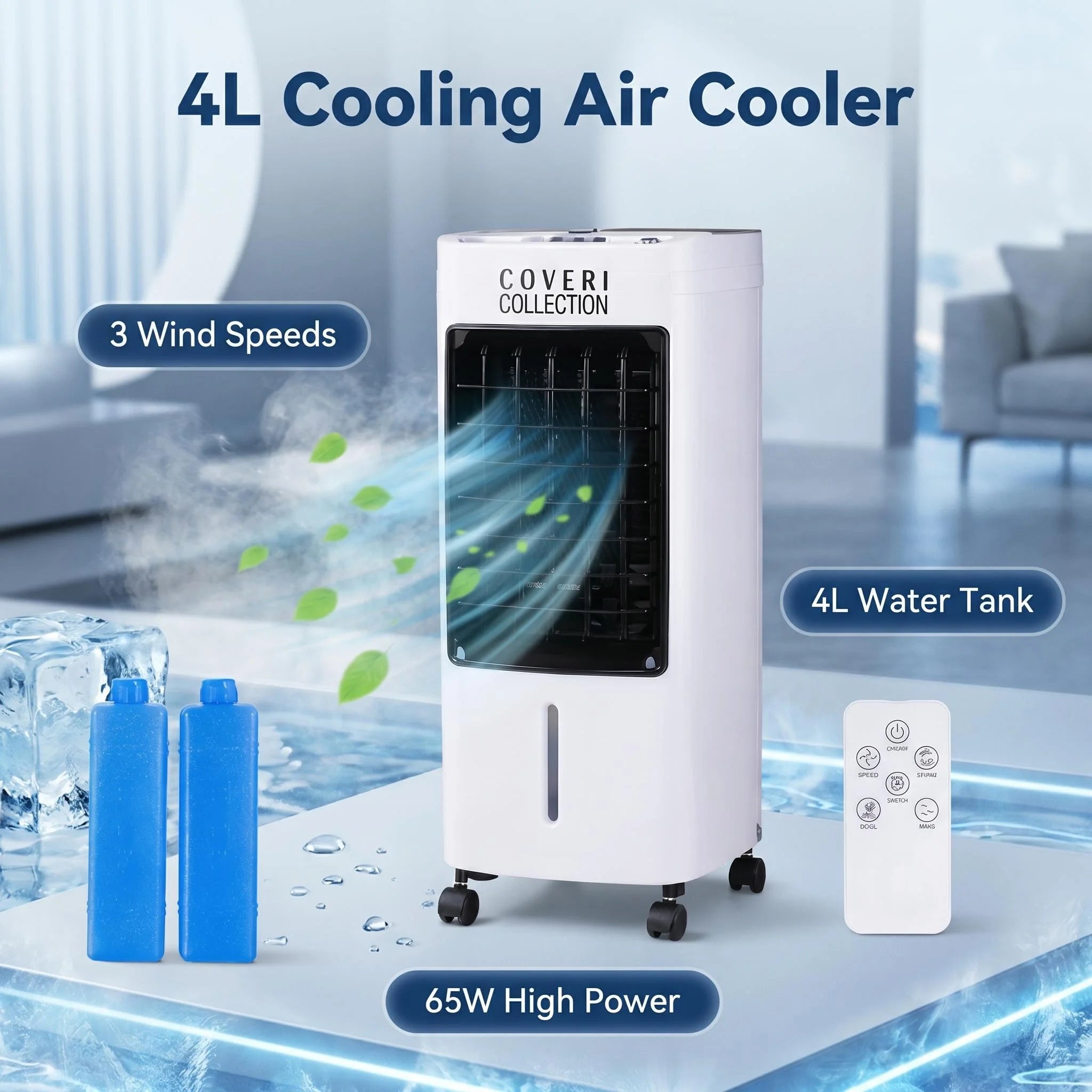 Refroidisseur d'air portable 4L — Ventilateur évaporatif avec télécommande